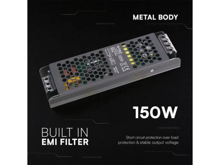 SKU 24258 VT-13150-S V-TAC Alimentatore LED Slim in Metallo 150W 12V 12.5A con 1 Uscita 209x63x25mm IP20