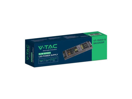 SKU 24259 VT-13200-S V-TAC Alimentatore LED Slim in Metallo 200W 12V 16.5A con 1 Uscita209x63x25mm IP20
