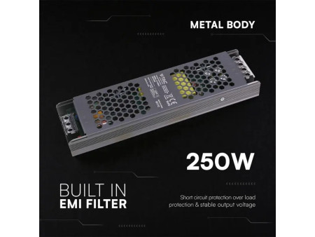 SKU 24260 VT-13250-S V-TAC Alimentatore LED Slim in Metallo 250W 12V 20.83A con 1 Uscita 246x63x30mm IP20