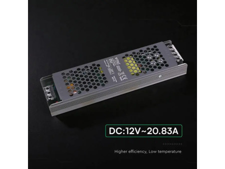 SKU 24260 VT-13250-S V-TAC Alimentatore LED Slim in Metallo 250W 12V 20.83A con 1 Uscita 246x63x30mm IP20