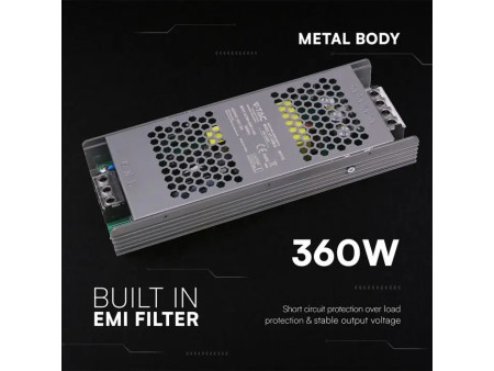 SKU 24261 VT-13360-S V-TAC Alimentatore LED Slim in Metallo 360W 12V 30A con 1 Uscita 208x82x32mm IP20