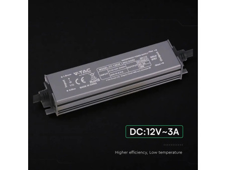 SKU 24262 VT-13036 V-TAC Alimentatore LED in Metallo 36W 12V 3A con 1 Uscita 140x35x21mm IP67