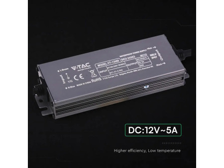SKU 24263 V-TAC Alimentatore LED in Metallo 60W 12V 5A con 1 Uscita 159x50x25mm IP67