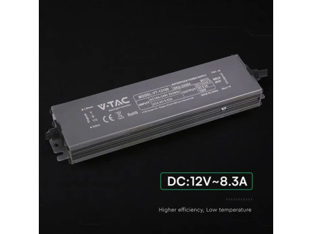 SKU 24264 VT-13100 V-TAC Alimentatore LED in Metallo 100W 12V 8.3A con 1 Uscita 219x50x25mm IP67