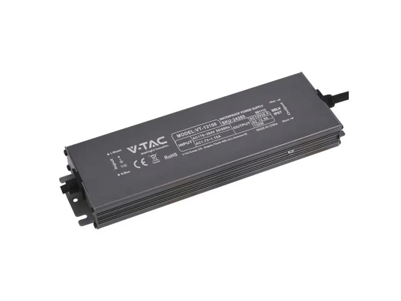 SKU 24265 VT-13150 V-TAC Alimentatore LED in Metallo 150W 12V 12.5A con 1 Uscita 224x65x25 mm IP67