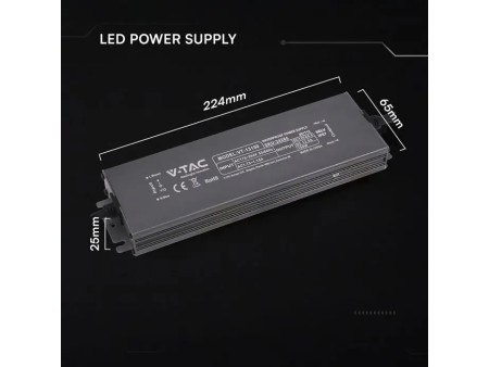 SKU 24265 VT-13150 V-TAC Alimentatore LED in Metallo 150W 12V 12.5A con 1 Uscita 224x65x25 mm IP67