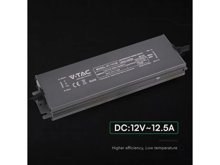 SKU 24265 VT-13150 V-TAC Alimentatore LED in Metallo 150W 12V 12.5A con 1 Uscita 224x65x25 mm IP67