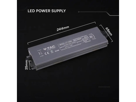 SKU 24266 VT-13200 V-TAC Alimentatore LED in Metallo 200W 12V 16.5A con 1 Uscita 244x65x25mm IP67