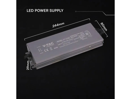 SKU 24267 VT-13300 V-TAC Alimentatore LED in Metallo 300W 12V 25A con 1 Uscita 244x80x29mm IP67