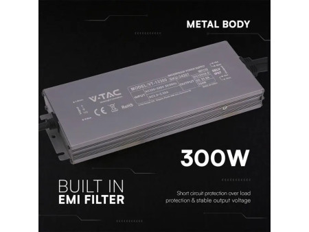 SKU 24267 VT-13300 V-TAC Alimentatore LED in Metallo 300W 12V 25A con 1 Uscita 244x80x29mm IP67