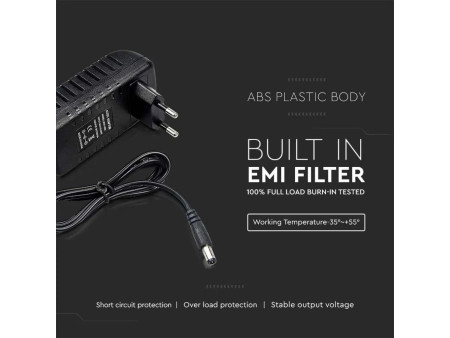 SKU 2671 VT-23032 V-TAC Alimentatore in Plastica 30W 12V 2.5A Plug and Play con Jack 2.1 Colore Nero Cavo da 1.2m IP44