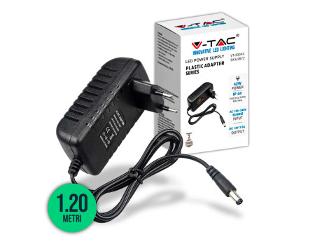 SKU 2672 VT-23044 V-TAC Alimentatore in Plastica 42W 12V 3.5A Plug and Play con Jack 2.1 Colore Nero Cavo da 1.2m IP44