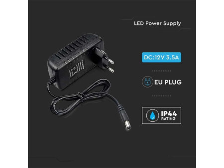 SKU 2672 VT-23044 V-TAC Alimentatore in Plastica 42W 12V 3.5A Plug and Play con Jack 2.1 Colore Nero Cavo da 1.2m IP44