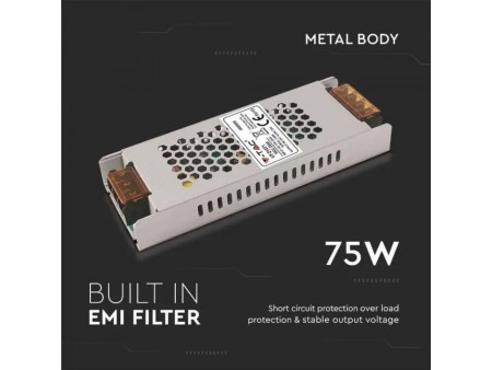SKU 2684 VT-21071 V-TAC Alimentatore Slim in Metallo 75W 12V 6.25A IP20