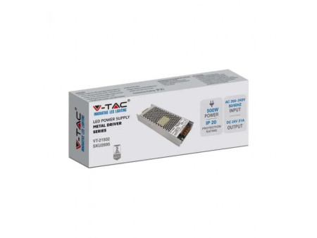 SKU 2695 VT-21502 V-TAC Alimentatore Slim in Metallo 500W 24V 21A IP20