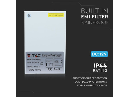 SKU 3070 VT-21060 V-TAC Alimentatore in Metallo 60W 12V 5A Colore Bianco IP45