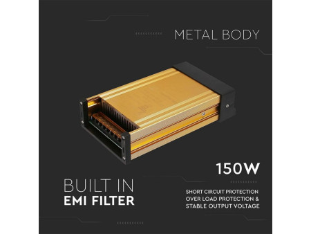 SKU 3231 VT-21151 V-TAC Alimentatore in Metallo 150W 12V 12.5A con 1 Uscita e Ventola di Raffreddamento 207x74x42mm IP45