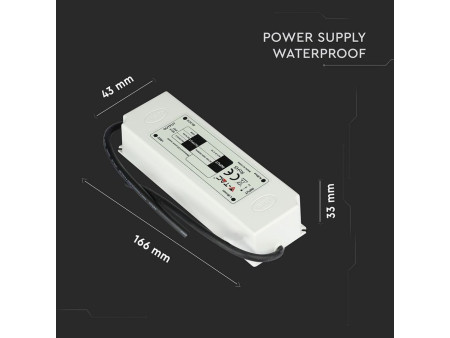SKU 3234 VT-22061 V-TAC Alimentatore Plastica 60W 12V 5A con 1 Uscita e Cavi a Saldare Colore Bianco 166x43x33mm IP67