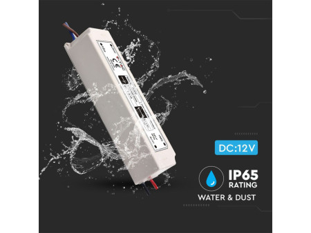 SKU 3236 VT-22101 V-TAC Alimentatore in Plastica 100W 12V 8.5A con 1 Uscita e Cavi a Saldare Colore Bianco 192x52x37mm IP65