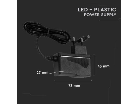 SKU 3237 VT-23019 V-TAC Alimentatore in Plastica 18W 12V 1.5A Plug and Play con Jack 2.1 Colore Nero Cavo da 1.2m IP44