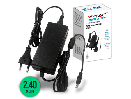 SKU 3238 VT-23031 V-TAC Alimentatore per Strip LED 30W 12V 2.5A Plug and Play con Jack 2.1 e Cavo 2.4m con Spina, Protezione EMI