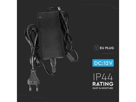 SKU 3239 VT-23061 V-TAC Alimentatore per Strip LED 60W 12V 5A Plug and Play con Jack 2.1 e Cavo 2.4m con Spina, Protezione EMI