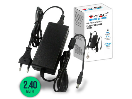 SKU 3240 VT-23079 V-TAC Alimentatore per Strip LED 78W 12V 6.5A Plug and Play con Jack 2.1 e Cavo 2.4m con Spina, Protezione EMI