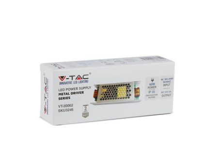 SKU 3246 VT-20062 V-TAC Alimentatore Slim in Metallo 60W 12V 5A con 1 Uscita 130x50x31mm IP20