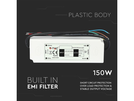 SKU 3248 VT-22153 V-TAC Alimentatore in Plastica 150W 12V 12.5A Colore Bianco IP67
