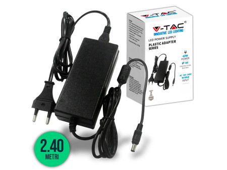 SKU 3249 VT-23043 V-TAC Alimentatore per Strip LED 42W 12V 3.5A Plug and Play con Jack 2.1 e Cavo 2.4m con Spina, Protezione EMI