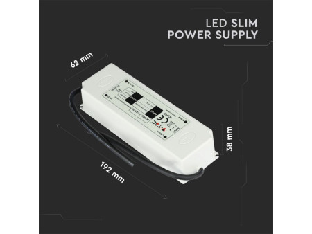 SKU 3250 VT-22155 V-TAC Alimentatore in Plastica 150W 12V 12.5A con 1 Uscita e Cavi a Saldare Colore Bianco 192x62x38mm IP67