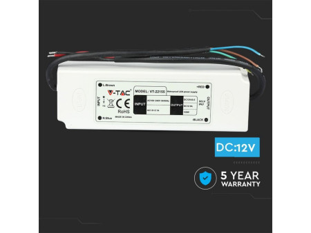 SKU 3250 VT-22155 V-TAC Alimentatore in Plastica 150W 12V 12.5A con 1 Uscita e Cavi a Saldare Colore Bianco 192x62x38mm IP67