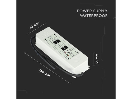 SKU 3252 VT-22065 V-TAC Alimentatore in Plastica 60W 12V 5A con 1 Uscita e Cavi a Saldare Colore Bianco 166x43x33mm IP67