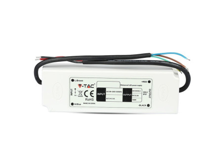 SKU 3252 VT-22065 V-TAC Alimentatore in Plastica 60W 12V 5A con 1 Uscita e Cavi a Saldare Colore Bianco 166x43x33mm IP67