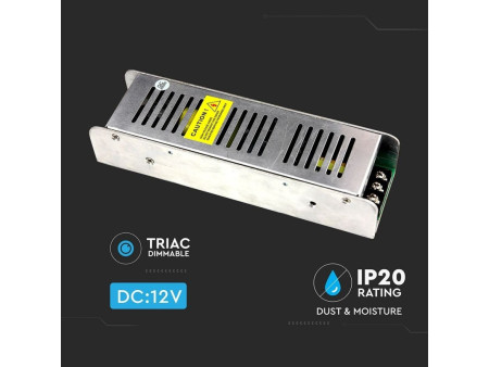 SKU 3257 VT-20154D V-TAC Alimentatore Slim Metallo 150W 12V 12.5A Morsetti Vite 2 Uscite 199x42x55mm IP20 TRIAC Dimmerabile