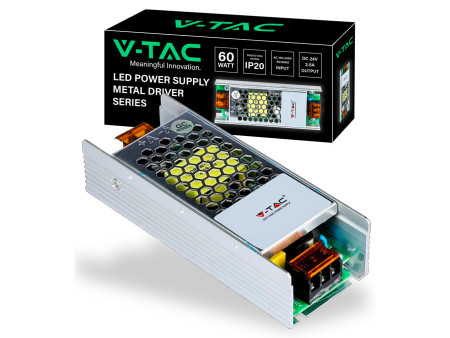SKU 3261 VT-24061 V-TAC Alimentatore Slim in Metallo 60W 24V 2.5A con 1 Uscita 130x50x31mm IP20