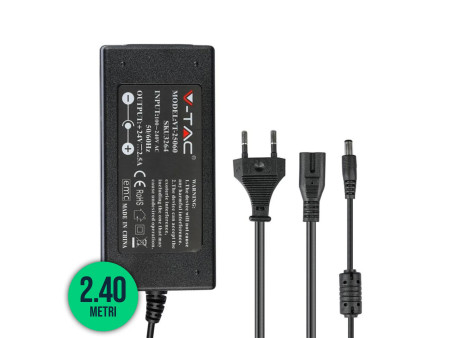 SKU 3264 VT-25060 V-TAC Alimentatore per Strip LED 60W 24V 2.5A Plug and Play con Jack 2.1 e Cavo 2.4m con Spina, Protezione EMI