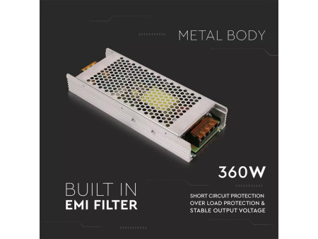 SKU 3275 VT-21361 V-TAC Alimentatore Slim in Metallo 360W 24V 15A con 2 Uscite 208x82x32mm IP20