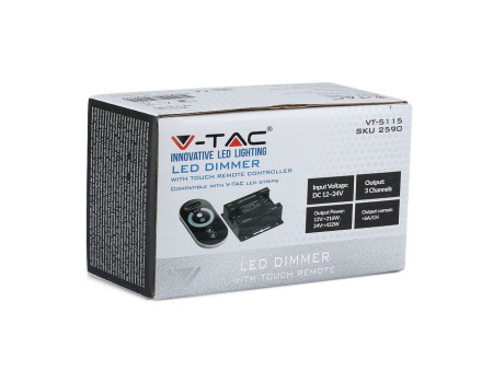 SKU 2590 VT-5115 V-TAC Controller Dimmer Wireless RF 2.4GHz per Strip LED Monocolore 1 canale 12V/24V 6A Telecomando Touch 7