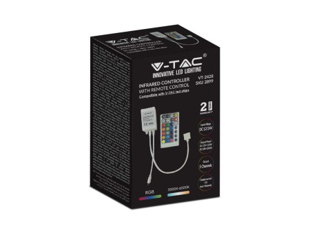 SKU 2899 VT-2428 V-TAC Controller Dimmer Infrarossi IR Strip LED RGBCCT 5 Canali 12V/24V 10A Telecomando 28 Tasti