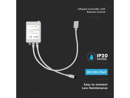 SKU 2899 VT-2428 V-TAC Controller Dimmer Infrarossi IR Strip LED RGBCCT 5 Canali 12V/24V 10A Telecomando 28 Tasti