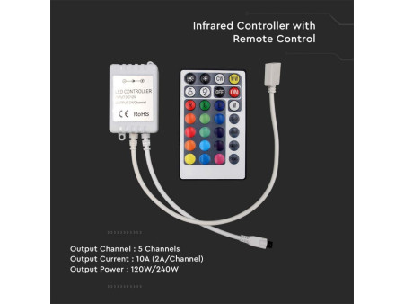 SKU 2899 VT-2428 V-TAC Controller Dimmer Infrarossi IR Strip LED RGBCCT 5 Canali 12V/24V 10A Telecomando 28 Tasti