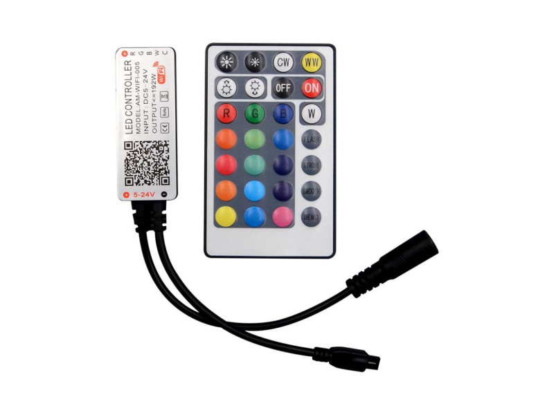 SKU 2900 VT-2429 V-TAC Controller Dimmer Smart WiFi /Infrarossi IR Strip LED RGBCCT 5 Canali 12V/24V 10A Telecomando 28 Tasti