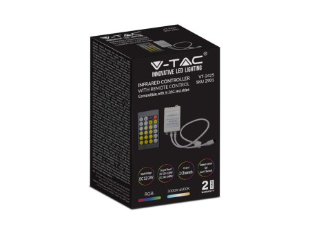 SKU 2901 VT-2425 V-TAC Controller Dimmer Infrarossi IR per Strip LED CCT 2 Canali 12V/24V 6A con Telecomando 24 Tasti