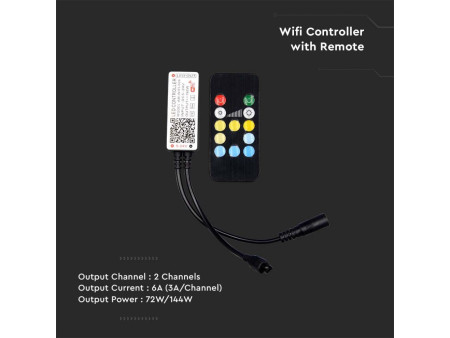 SKU 2902 VT-2427 V-TAC Controller Dimmer Smart WiFi /Infrarossi IR Strip LED CCT 2 Canali 12V/24V 6A Telecomando 12 Tasti