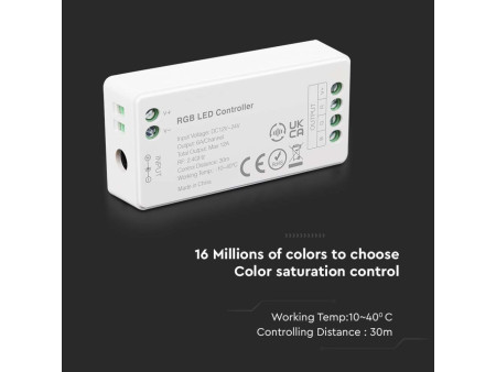 SKU 2912 VT-2432 V-TAC Controller Dimmer Wireless RF 2.4 GHz per Strip LED RGB 3 Canali 12V/24V 12A