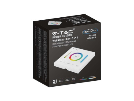 SKU 2915 VT-2433 V-TAC Controller Dimmer Wireless RF 2.4GHz Strip LED RGB/RGBW/RGBCCT 5 Canali 12V/24V 10A da Parete