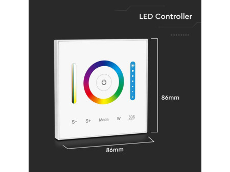 SKU 2915 VT-2433 V-TAC Controller Dimmer Wireless RF 2.4GHz Strip LED RGB/RGBW/RGBCCT 5 Canali 12V/24V 10A da Parete