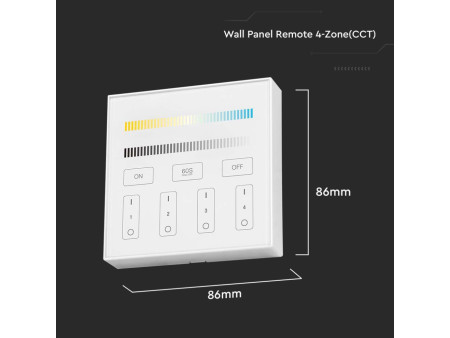 SKU 2916 VT-2439 V-TAC Pannello di Controllo Wireless RF 2.4 GHz Dimmer Touch da Parete per Strip LED CCT 4 Zone
