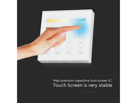 SKU 2916 VT-2439 V-TAC Pannello di Controllo Wireless RF 2.4 GHz Dimmer Touch da Parete per Strip LED CCT 4 Zone